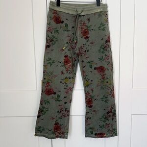 SUNDANCE Women’s SMALL Floral Pull On Ankle Sweatpants Raw Hem Boho